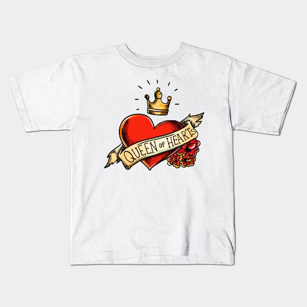 Queen of Hearts Old Tattoo Concept with Roses Kids T-Shirt by Wear Your Story